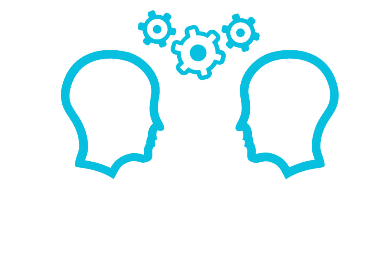 Engaging clipart image depicting two individuals with gears above their heads, symbolizing innovative thinking and brainstorming.